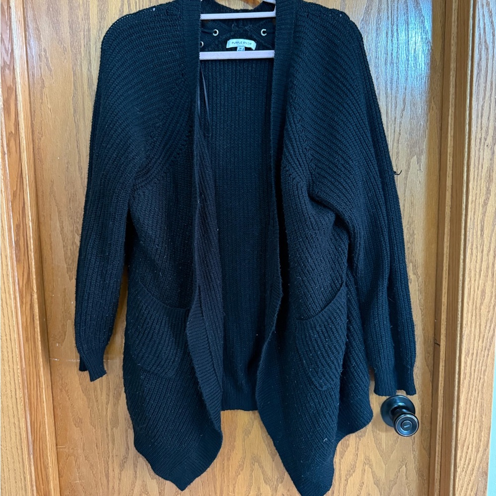 Purple Snow Black Open Cardigan